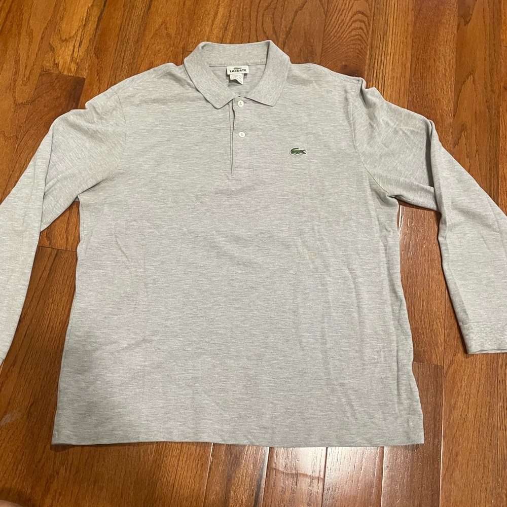 Vintage Lacoste Men's Long Sleeve Polo - Grey Gray